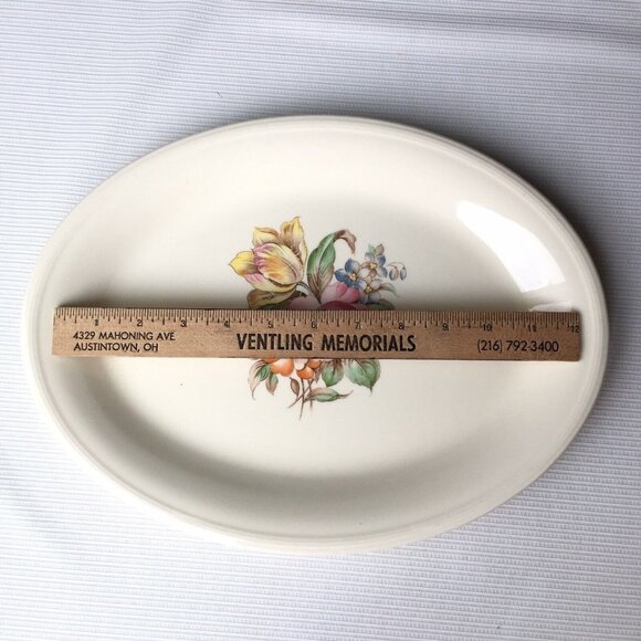 Edwin M Knowles Serving Dish Pink Yellow Floral Flower Tray Platter Plate USA - Picture 2 of 12